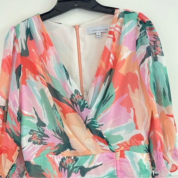 Adelyn Rae floral chiffon crpssover ruched dress 26422 - Picture 4 of 10